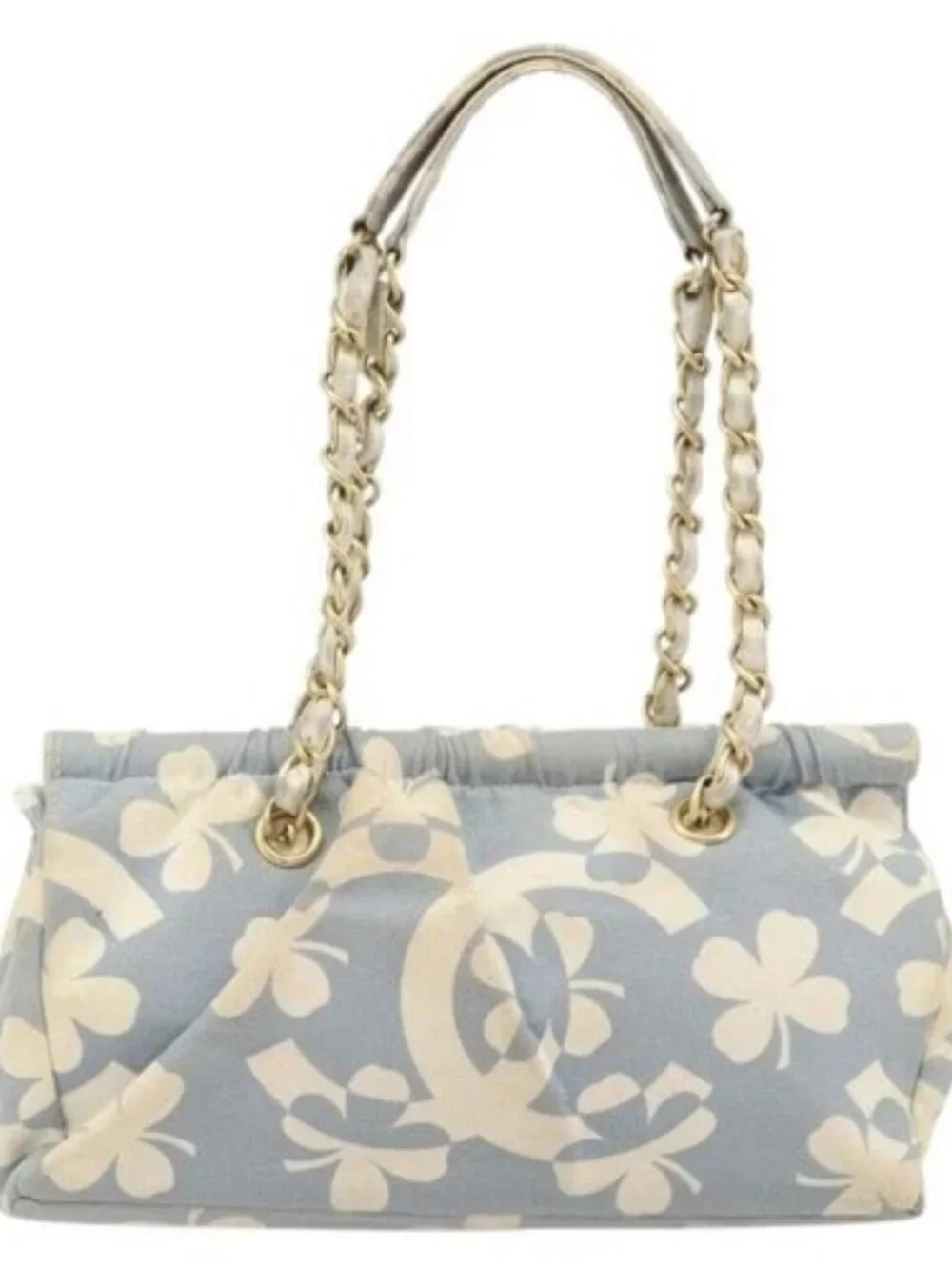 CHANEL COCO Mark Chain Shoulder Bag Canvas Light Blue Gold CC Auth YKZ826A